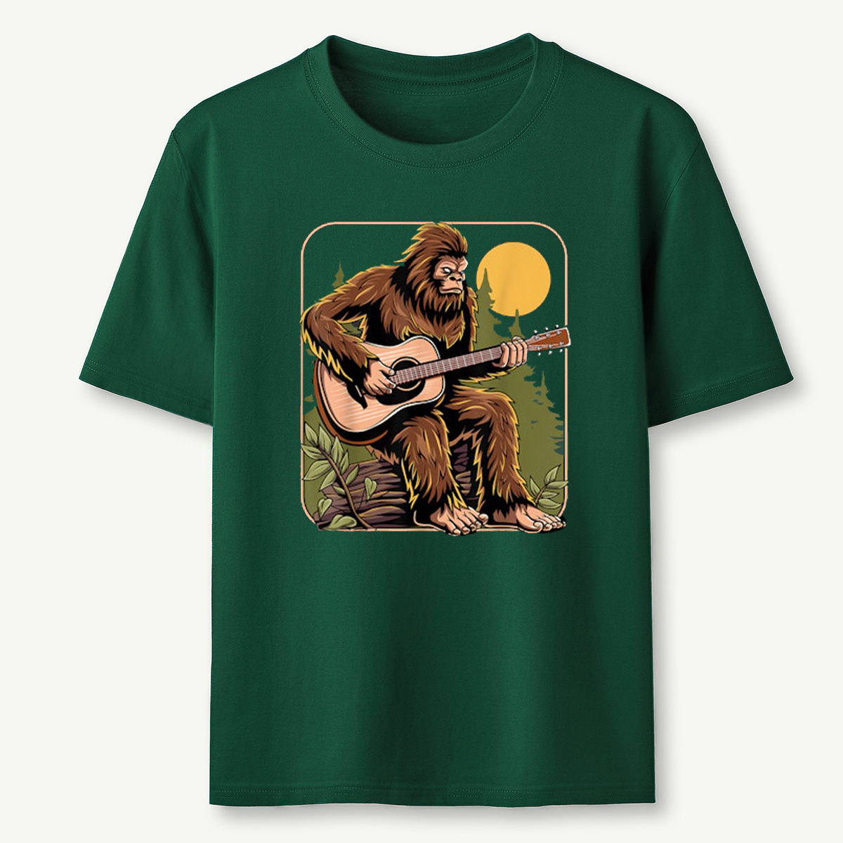 Retro Bigfoot Sasquatch Playing Acoustic Guitar Guitarist T-Shirt