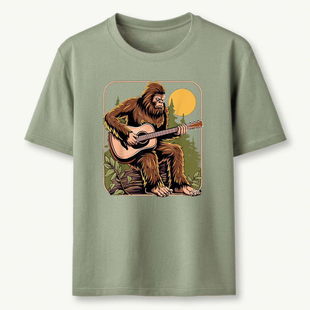 Retro Bigfoot Sasquatch Playing Acoustic Guitar Guitarist T-Shirt