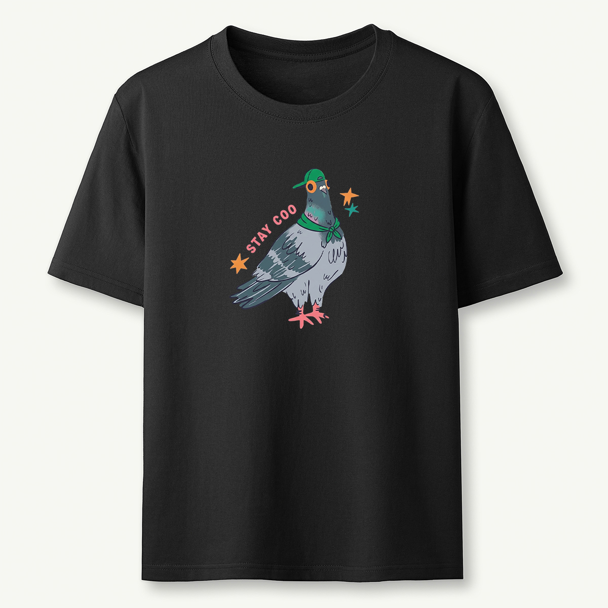 Stay Cool Pigeon Graphic Funny Retro Bird Illustration T‑Shirt