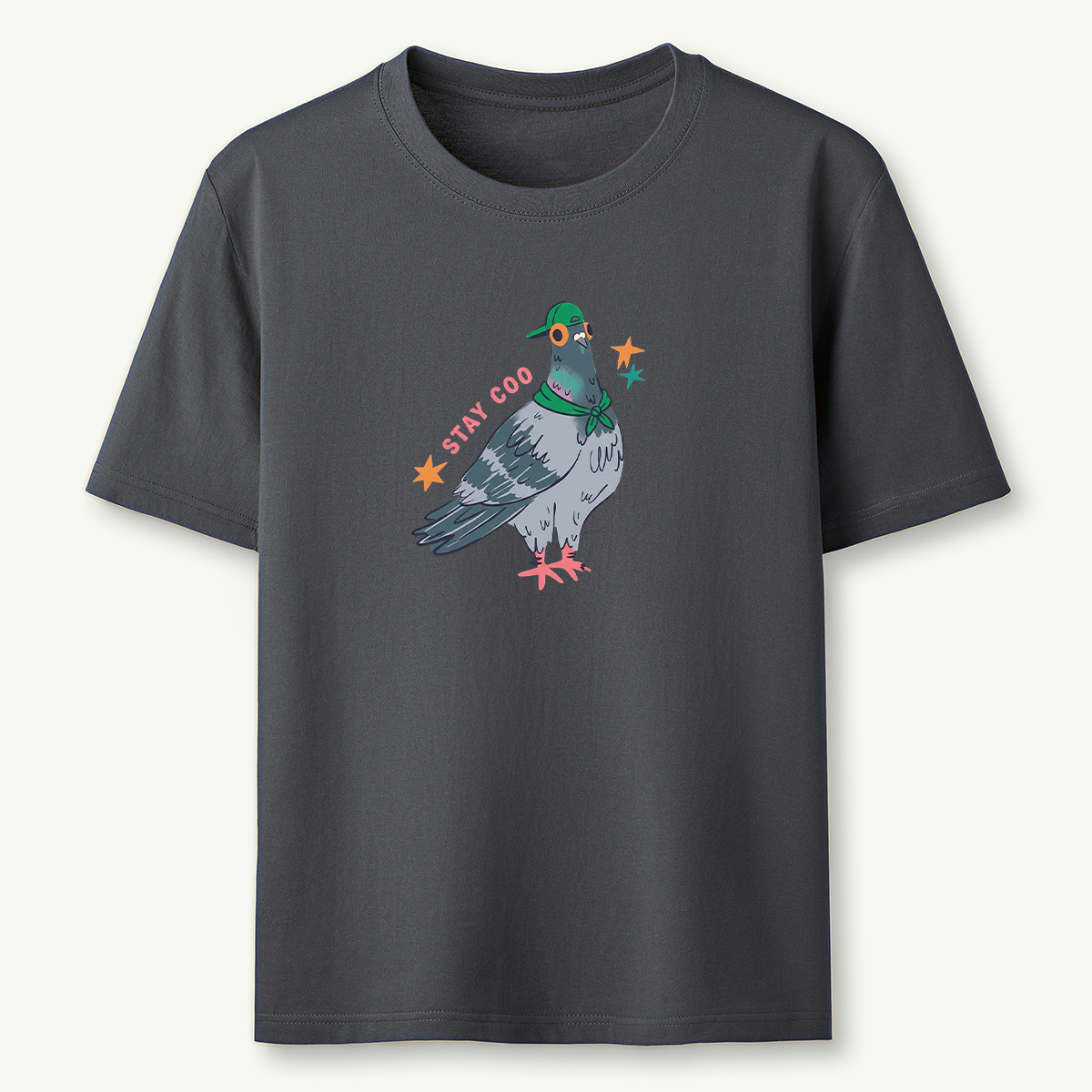 Stay Cool Pigeon Graphic Funny Retro Bird Illustration T‑Shirt