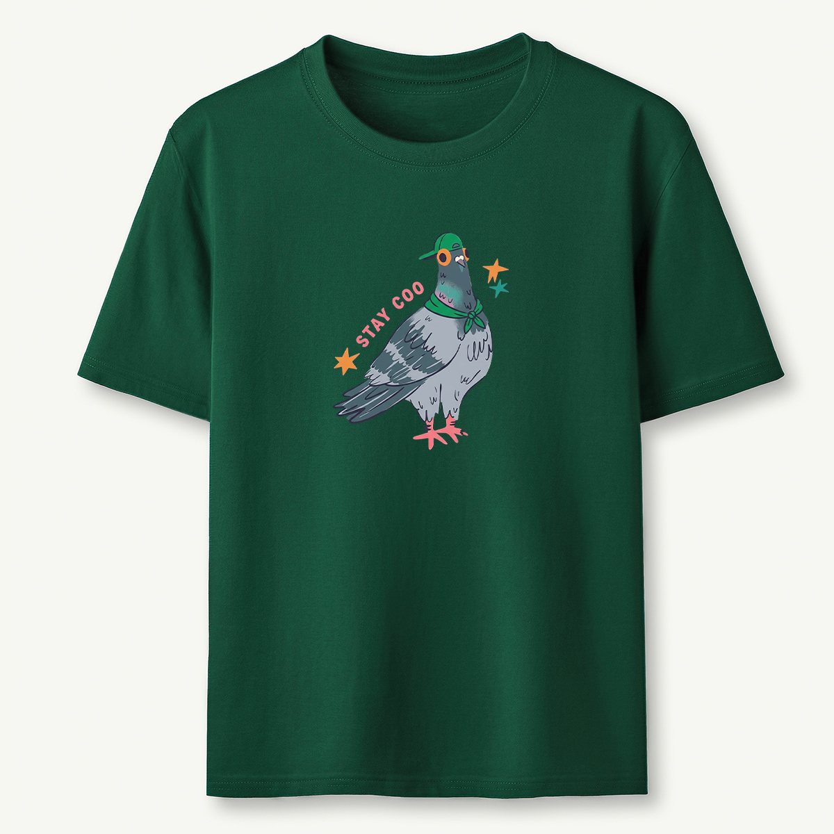 Stay Cool Pigeon Graphic Funny Retro Bird Illustration T‑Shirt