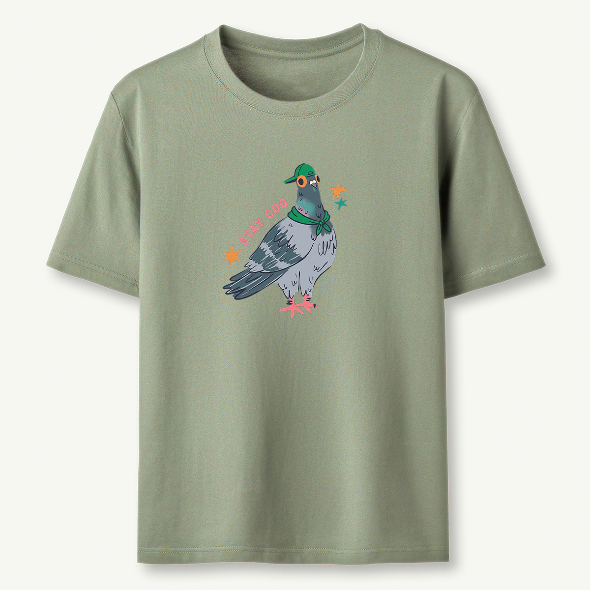 Stay Cool Pigeon Graphic Funny Retro Bird Illustration T‑Shirt