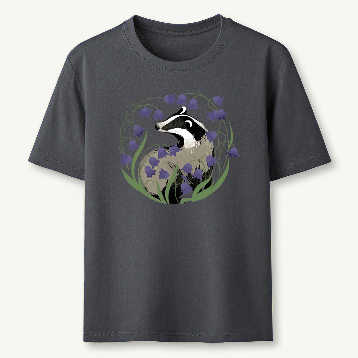 Badger and Bluebell Graphic Nature Wildlife Illustration T‑Shirt