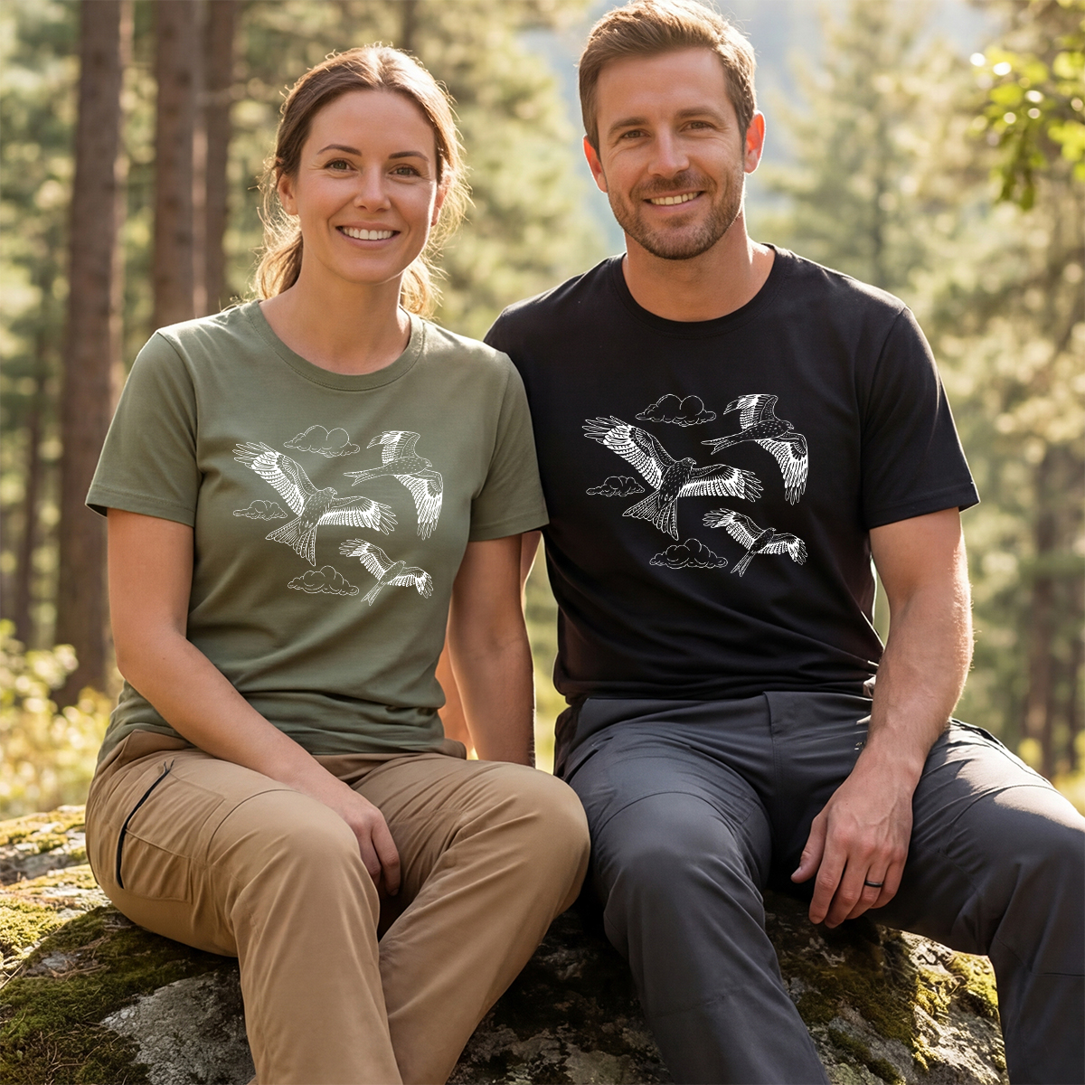 Flying Birds Line Art Minimalist Wildlife Graphic T‑Shirt