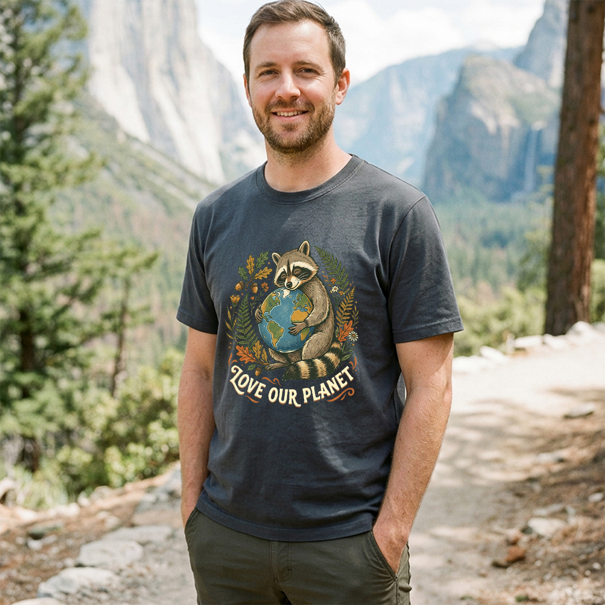 Love Our Planet Raccoon Earth T‑Shirt