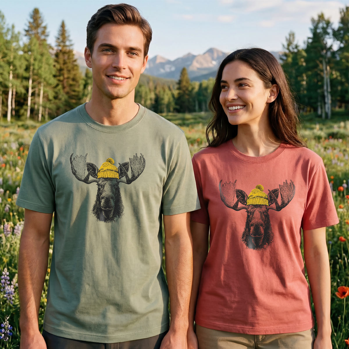 Bull Moose Wearing Beanie T-Shirt