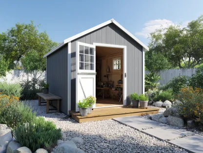 Abri de jardin - Bois - 260x220x240 cm - Gris clair-Blanc - Style cottage moderne-Nestuphub