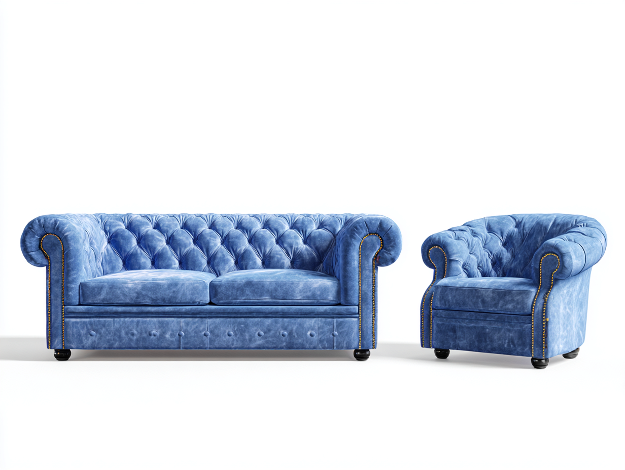 Ensemble de canapés-velours-225x98x76 cm-Bleu clair-Style chesterfield-Nestuphub