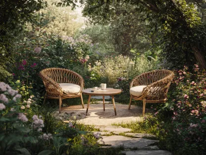 Salon de jardin-Rotan naturel-Bois-80x80x83 cm-Naturel-Style bohème-Nestuphub