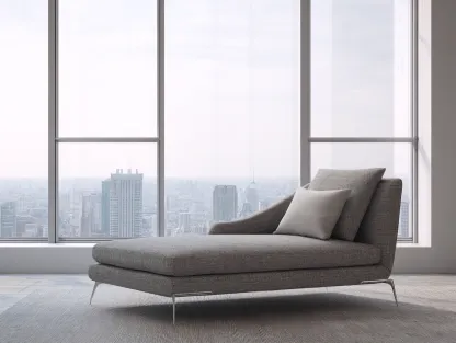 Chaise longue - métal-tissu - 176x78x73 cm - gris clair - design contemporain urbain-Nestuphub