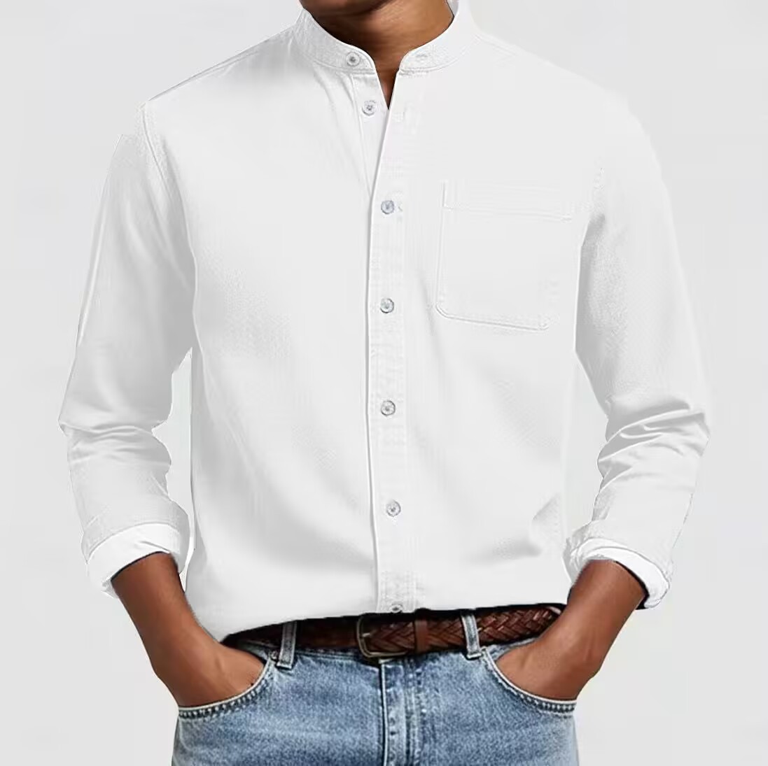 100 % algodão – Camisa masculina confortável para o dia a dia, camisa clássica com bolso no peito