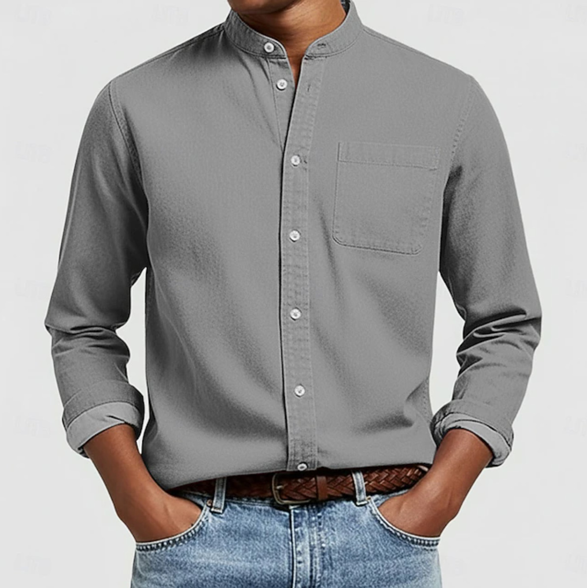 100 % algodão – Camisa masculina confortável para o dia a dia, camisa clássica com bolso no peito