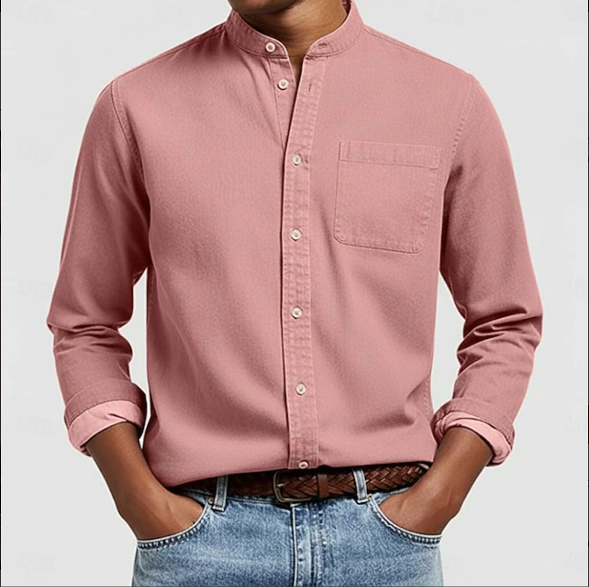 100 % algodão – Camisa masculina confortável para o dia a dia, camisa clássica com bolso no peito