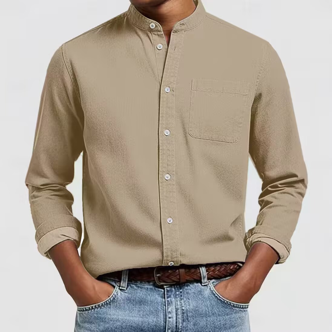 100 % algodão – Camisa masculina confortável para o dia a dia, camisa clássica com bolso no peito