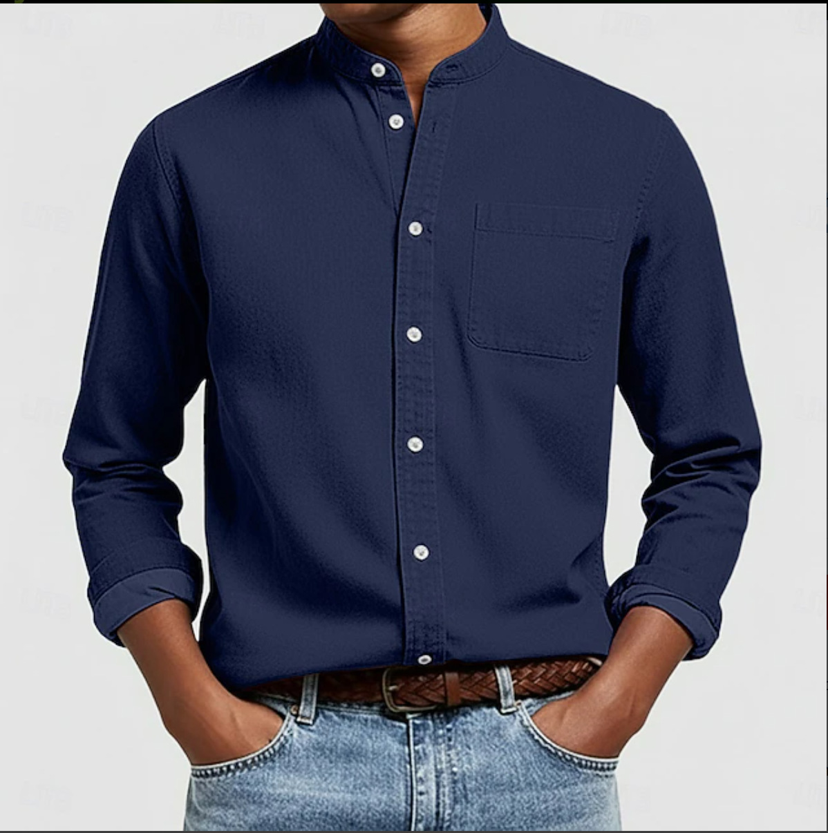 100 % algodão – Camisa masculina confortável para o dia a dia, camisa clássica com bolso no peito