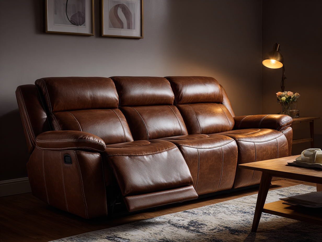 Canapé relax - cuir synthétique - 214x102x105 cm - Marron - style classique-Sofagopad