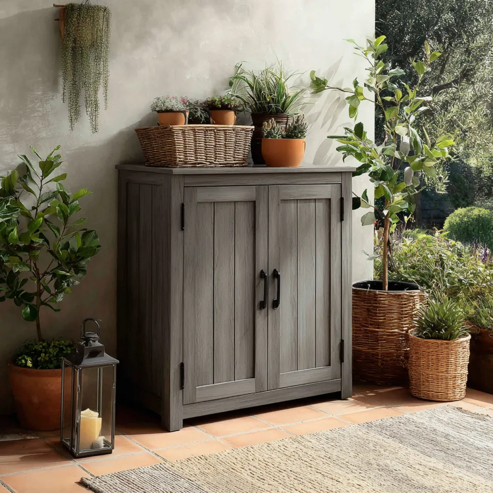 Armoire de rangement en bois 90x40x100 cm – Gris – Style rustique-Casaivora