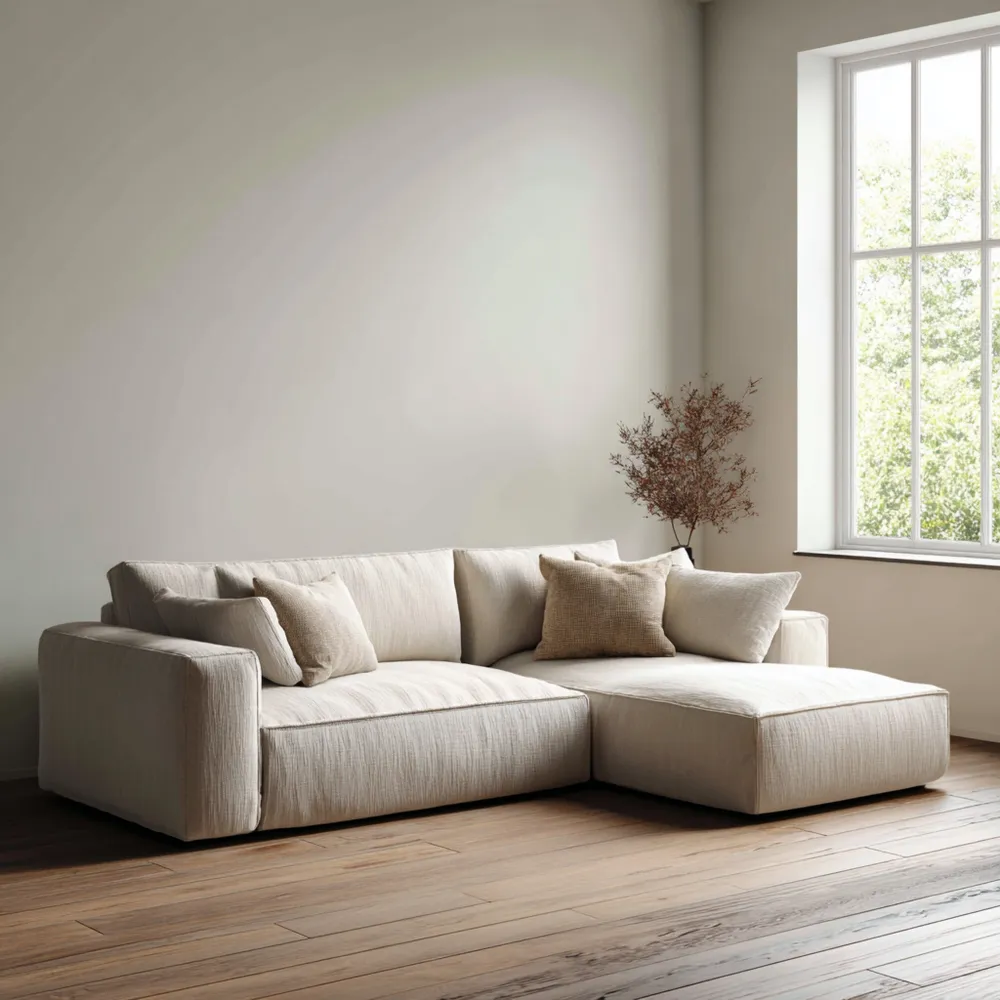 Canapé d'angle en tissu 280x160x85 cm – Beige – Conception moderne-Casaivora