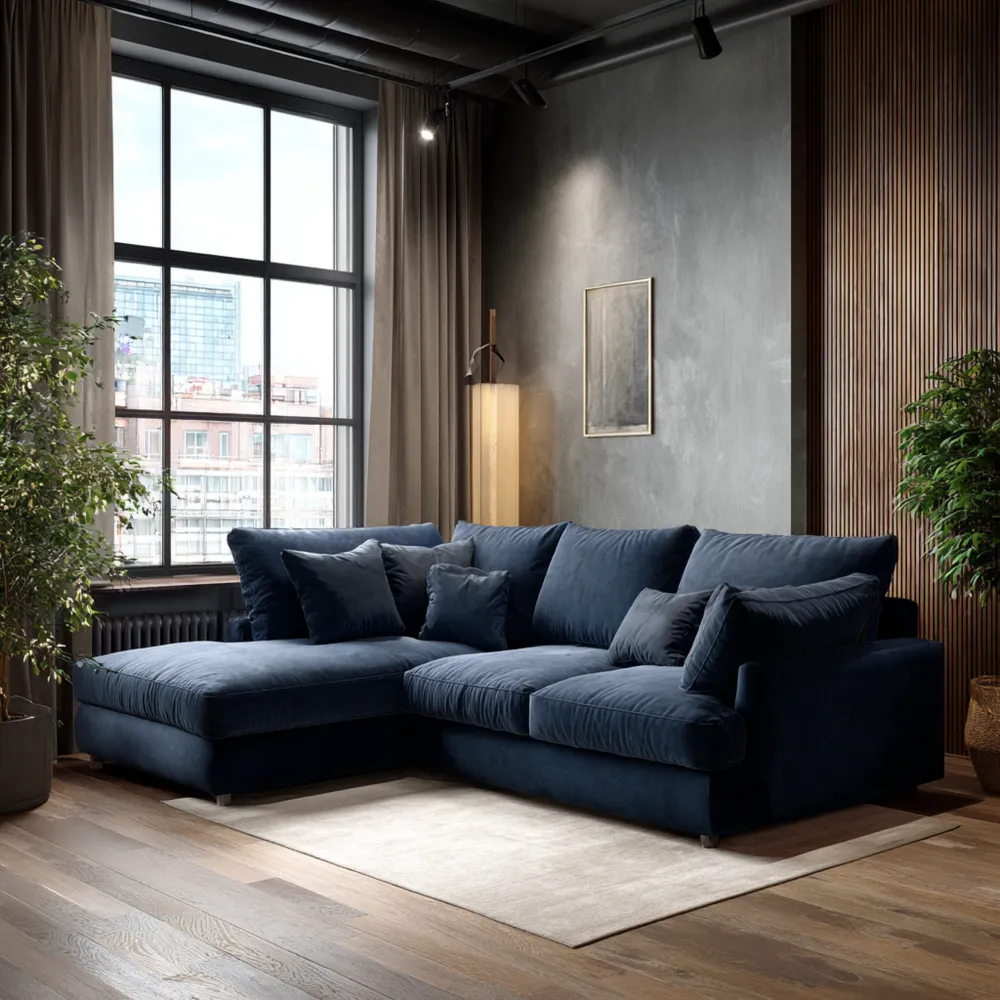 Canapé d'angle Velours 250x150x85 cm - Bleu - Design Contemporain-Casaivora