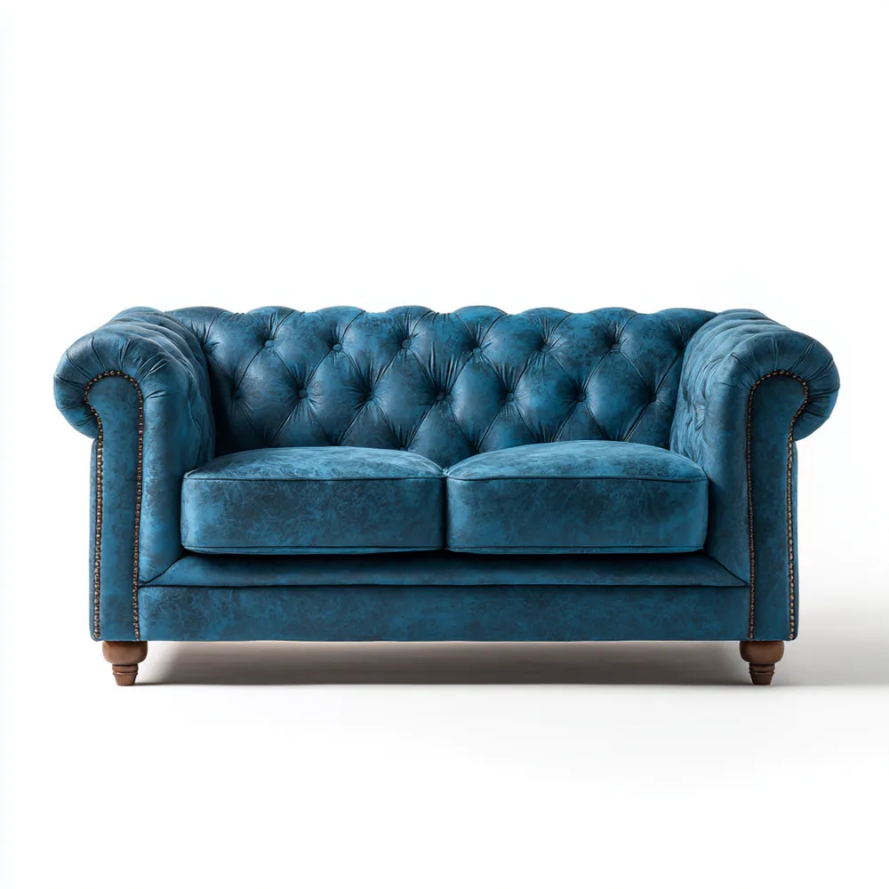Canapé 2 places Velours Bleu 150x85x75 cm – Style Chesterfield-Casaivora