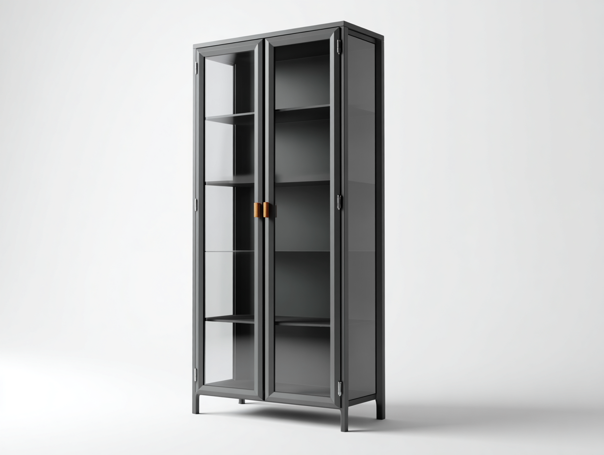 Vitrine - métal-verre - 65x40x185 cm - Gris foncé - style moderne industriel-Oakmyhaus