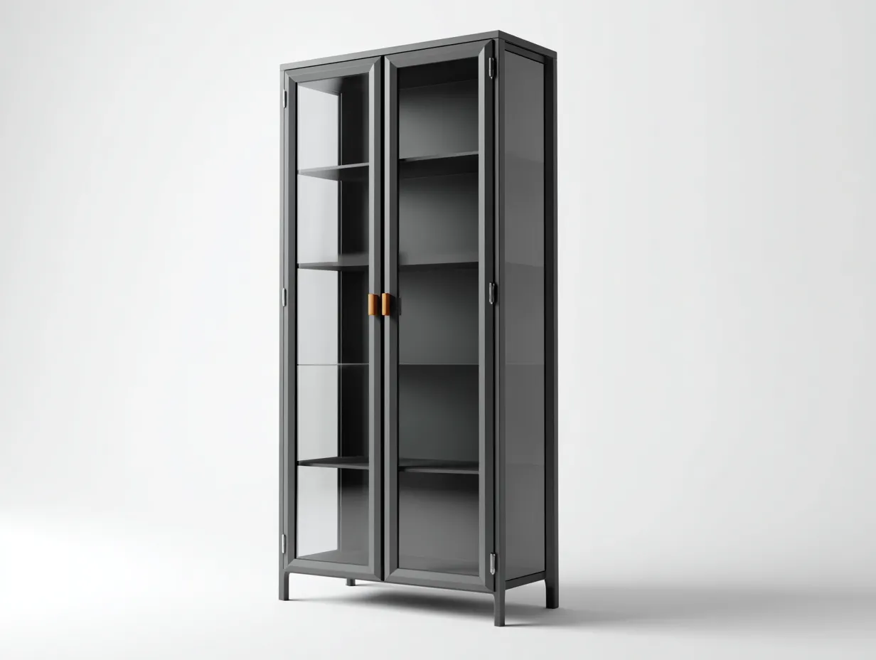 Vitrine - métal-verre - 65x40x185 cm - Gris foncé - style moderne industriel-Oakmyhaus