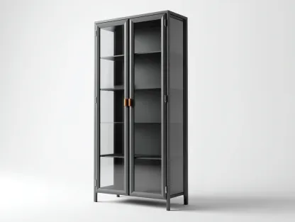 Vitrine - métal-verre - 65x40x185 cm - Gris foncé - style moderne industriel-Oakmyhaus