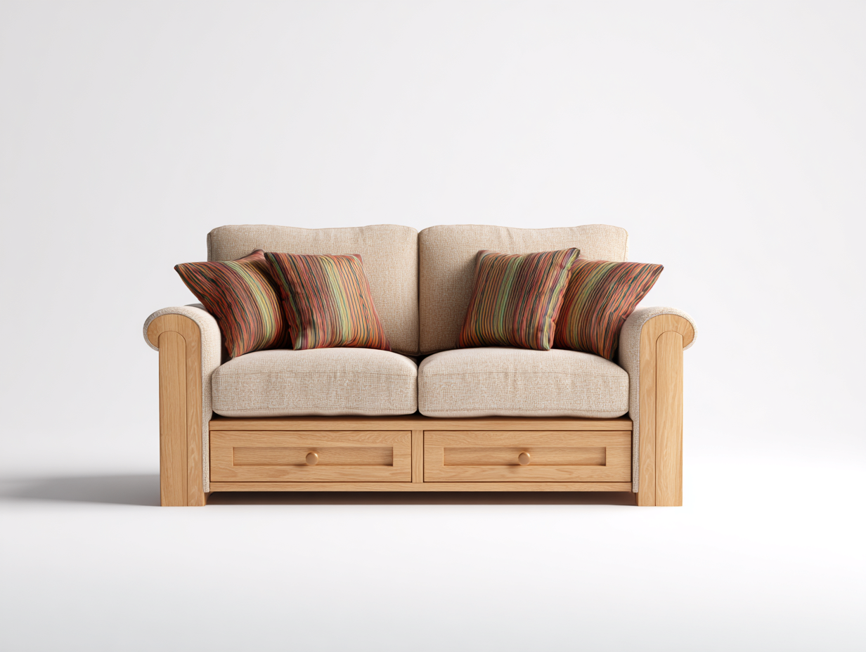 Canapé lit - Bois-Tissu - 198x92x88 cm - Bois clair-Beige - Style contemporain-Oakmyhaus