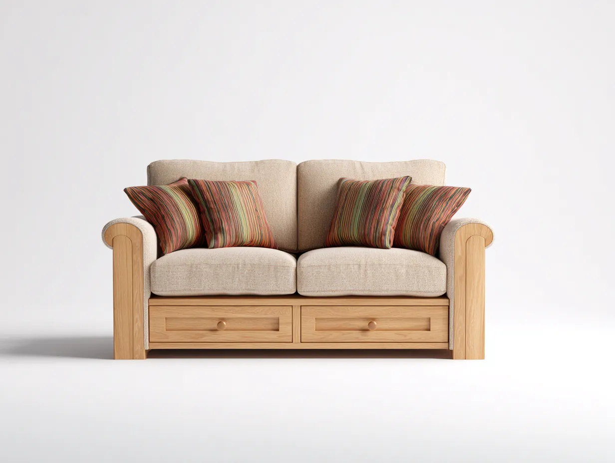 Canapé lit - Bois-Tissu - 198x92x88 cm - Bois clair-Beige - Style contemporain-Oakmyhaus