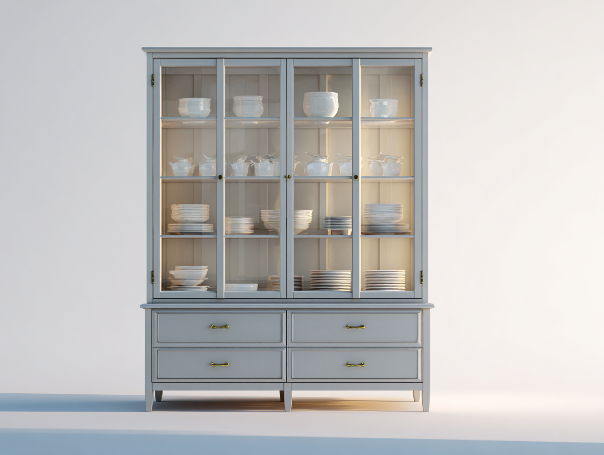 Vitrine - bois-verre - 155x45x200 cm - Bleu gris - style classique lumineux-Oakmyhaus