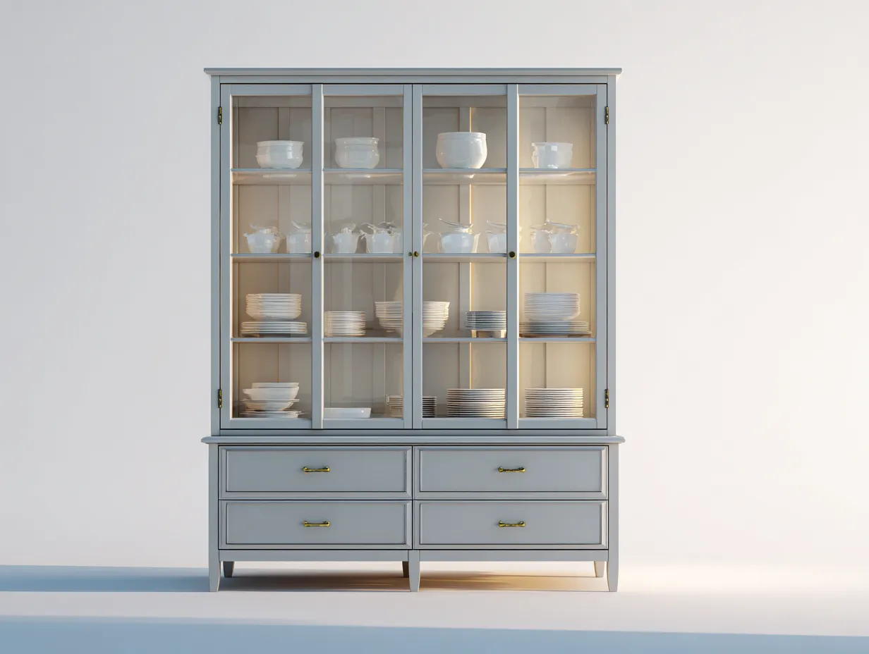 Vitrine - bois-verre - 155x45x200 cm - Bleu gris - style classique lumineux-Oakmyhaus