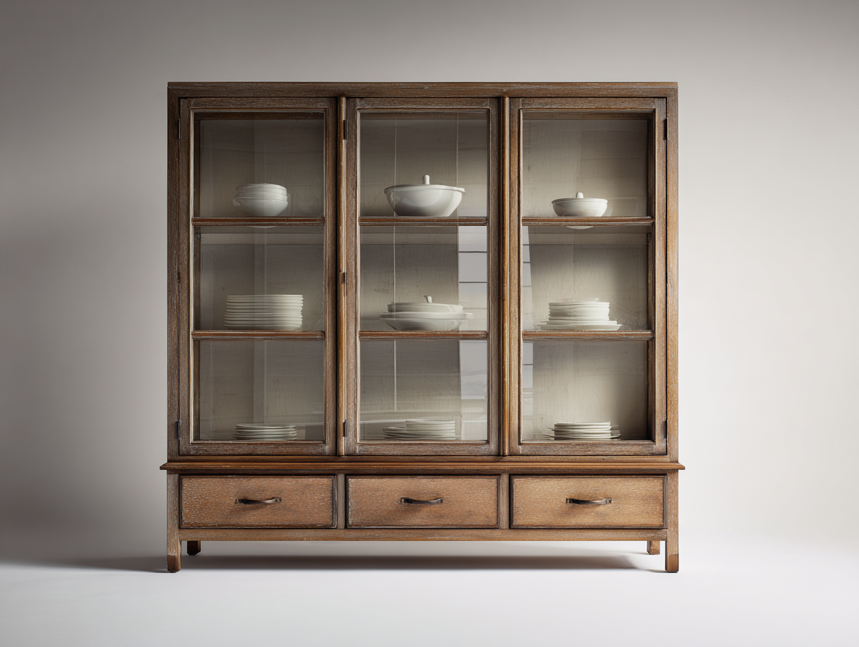 Vitrine - bois-verre - 165x45x205 cm - Bois naturel - style rustique chaleureux-Oakmyhaus