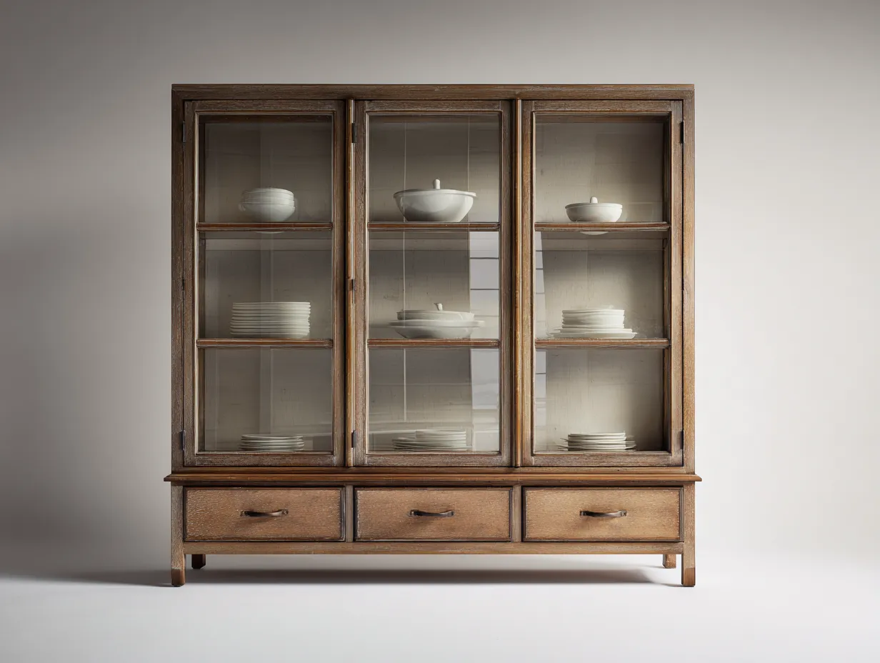 Vitrine - bois-verre - 165x45x205 cm - Bois naturel - style rustique chaleureux-Oakmyhaus