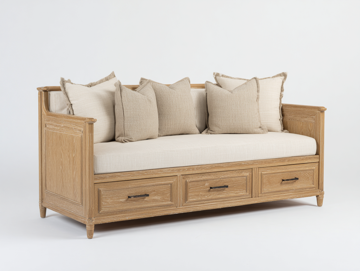 Canapé lit - Bois-Tissu - 212x98x90 cm - Bois clair-Beige - Style contemporain-Oakmyhaus