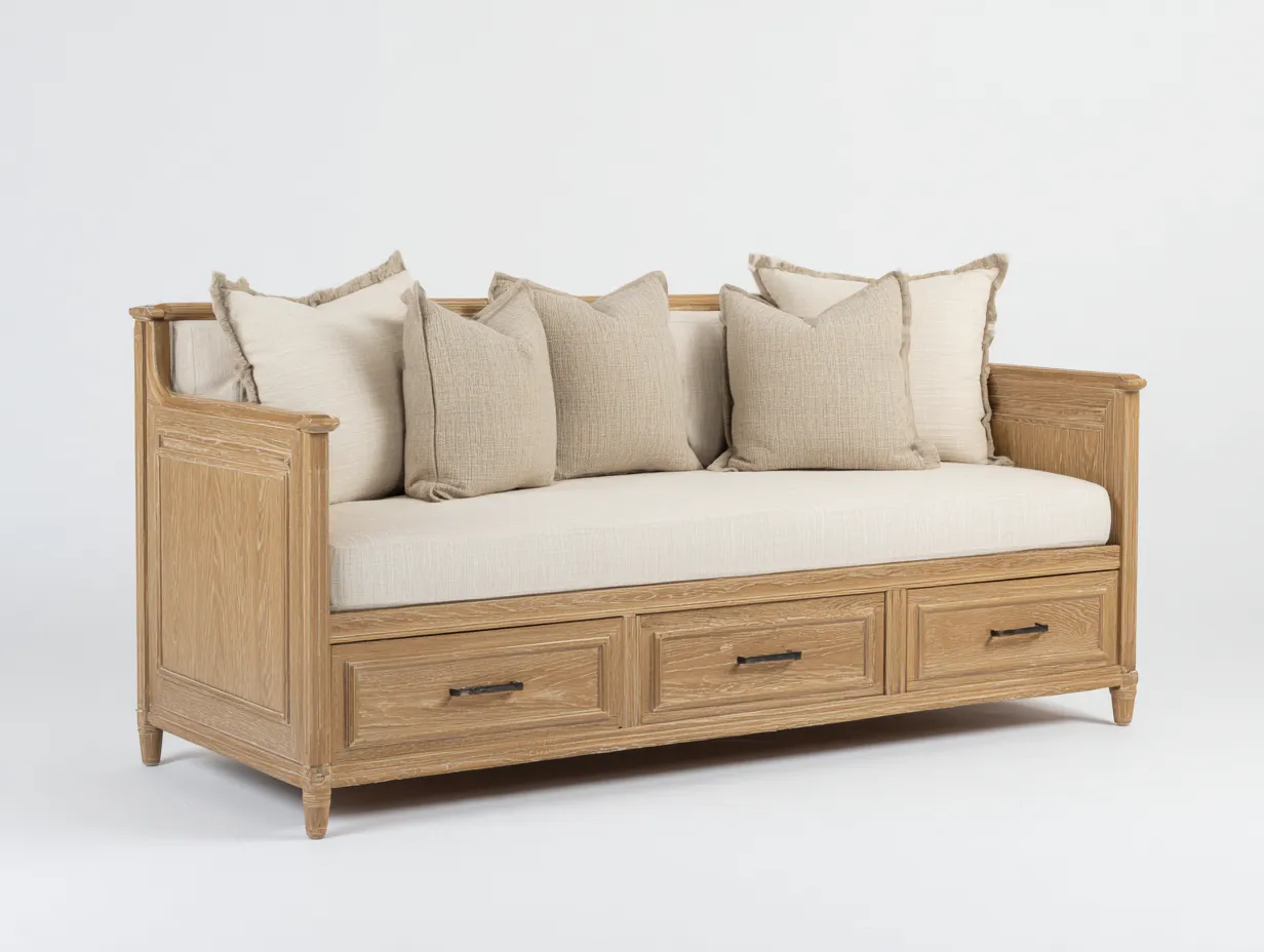 Canapé lit - Bois-Tissu - 212x98x90 cm - Bois clair-Beige - Style contemporain-Oakmyhaus