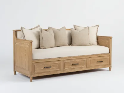 Canapé lit - Bois-Tissu - 212x98x90 cm - Bois clair-Beige - Style contemporain-Oakmyhaus