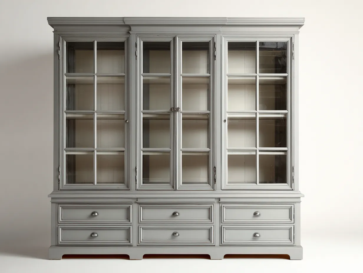 Vitrine - bois-verre - 170x45x215 cm - Gris clair - classique raffiné-Oakmyhaus