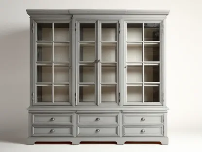 Vitrine - bois-verre - 170x45x215 cm - Gris clair - classique raffiné-Oakmyhaus