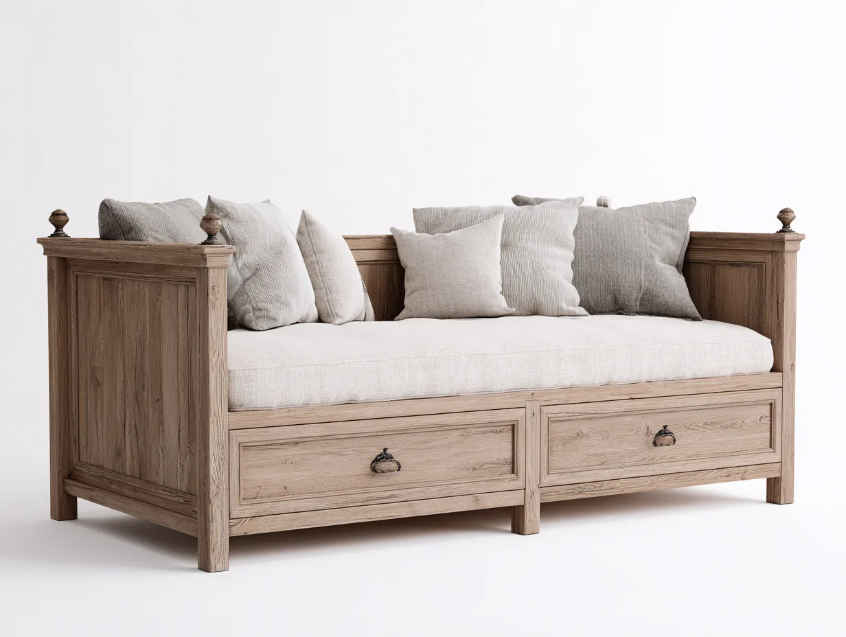 Canapé lit - Bois - 215x98x90 cm - Bois naturel - Style campagne française-Oakmyhaus