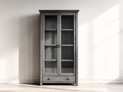 Vitrine - bois-verre - 72x40x185 cm - Gris vieilli - style classique authentique-Oakmyhaus
