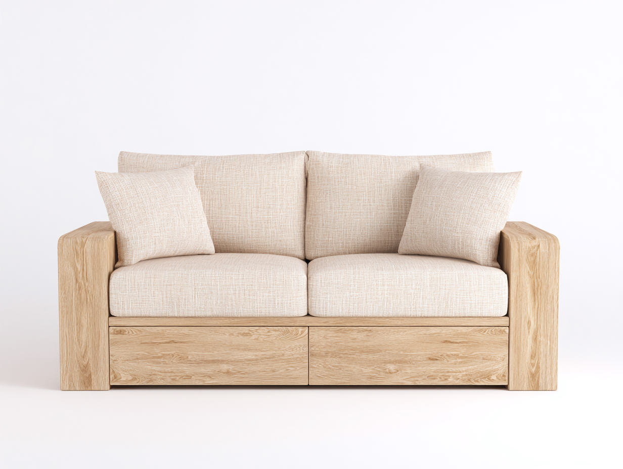 Canapé lit - Bois-Tissu - 200x94x86 cm - Bois clair-Beige - Style contemporain-Oakmyhaus