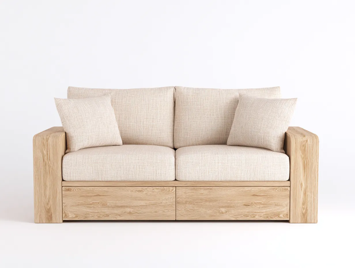 Canapé lit - Bois-Tissu - 200x94x86 cm - Bois clair-Beige - Style contemporain-Oakmyhaus