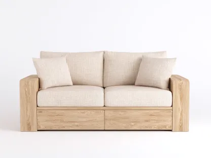 Canapé lit - Bois-Tissu - 200x94x86 cm - Bois clair-Beige - Style contemporain-Oakmyhaus