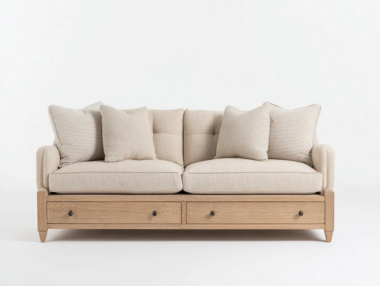 Canapé lit - Bois-Tissu - 210x96x88 cm - Bois clair-Beige - Style contemporain-Oakmyhaus