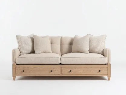 Canapé lit - Bois-Tissu - 210x96x88 cm - Bois clair-Beige - Style contemporain-Oakmyhaus