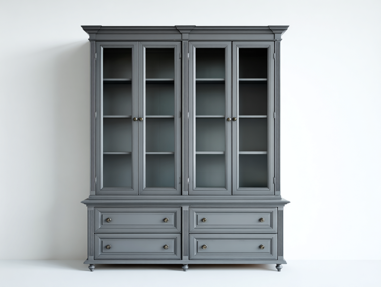 Vitrine - bois-verre - 160x42x210 cm - Gris - classique élégant-Oakmyhaus