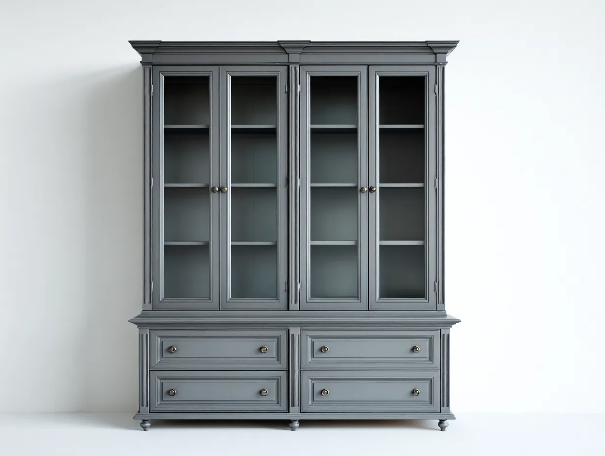 Vitrine - bois-verre - 160x42x210 cm - Gris - classique élégant-Oakmyhaus