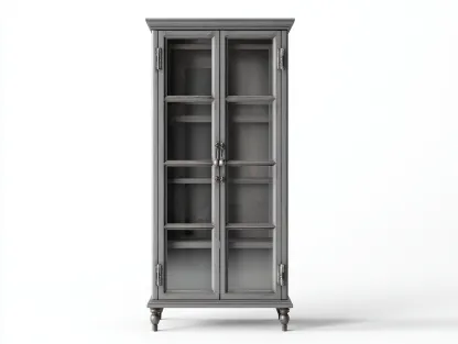 Vitrine - bois-verre - 70x38x190 cm - Gris patiné - style classique intemporel-Oakmyhaus