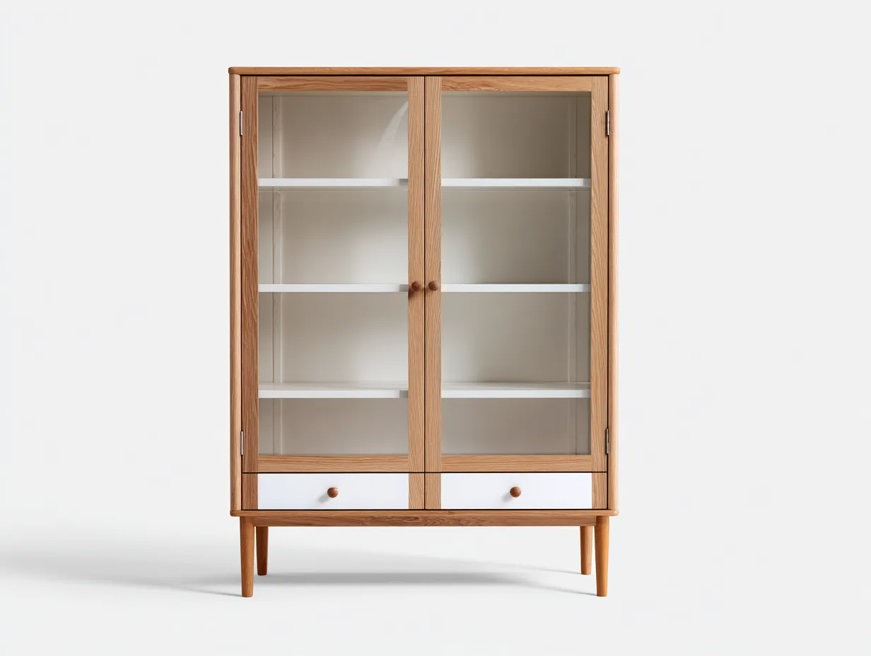 Vetrina - legno-vetro - 92x45x182 cm - naturale-bianco - stile scandinavo-Cozygopad