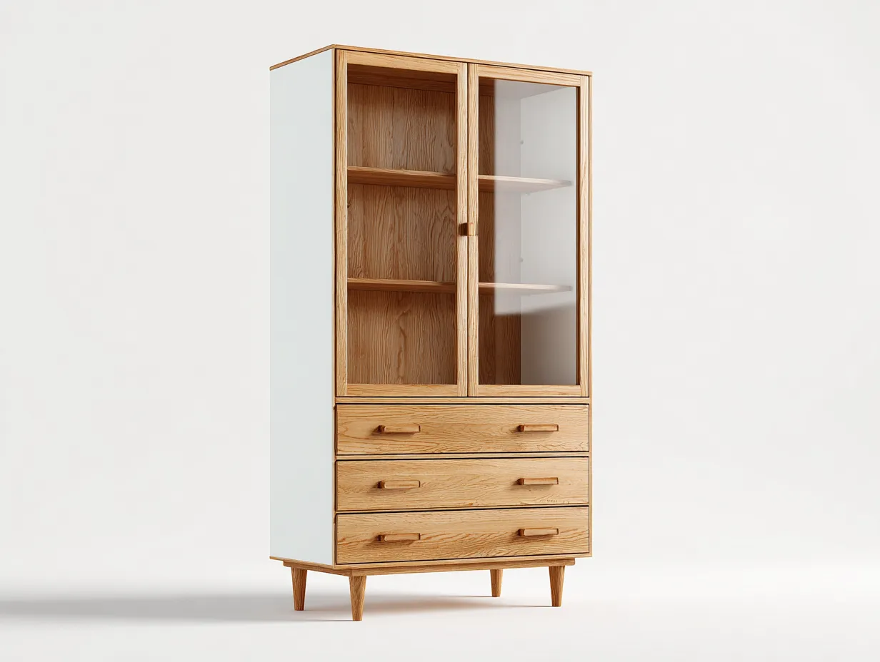 Vetrina - legno-vetro - 78x42x190 cm - naturale-bianco - stile scandinavo-Cozygopad